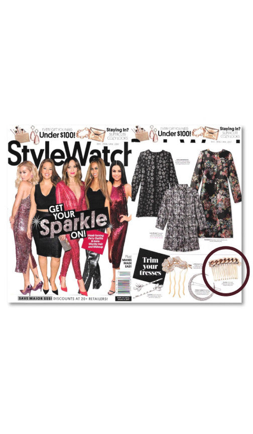 Magazine shopping page with the chain hair comb circled in the corner
