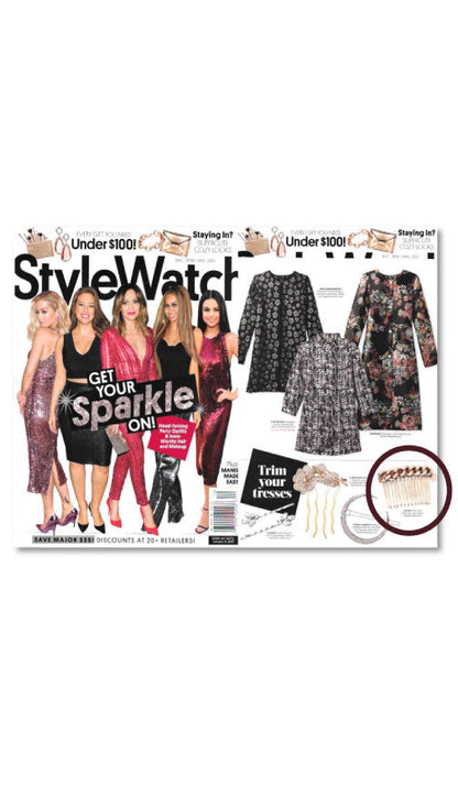 Magazine shopping page with the chain hair comb circled in the corner