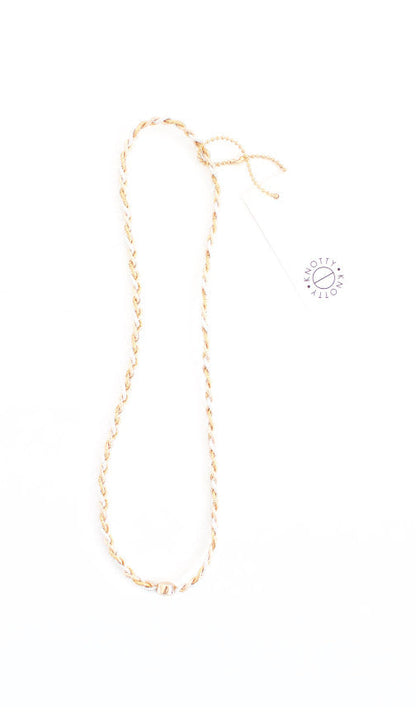 Mixed metallic braided headband blending gold tone, silver and rose tones, full length
