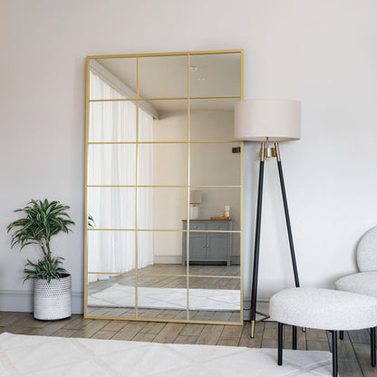 Kyō - Full Length Gold Metal Rectangle Lattice Grid Mirror - 180cm x 105cm-0