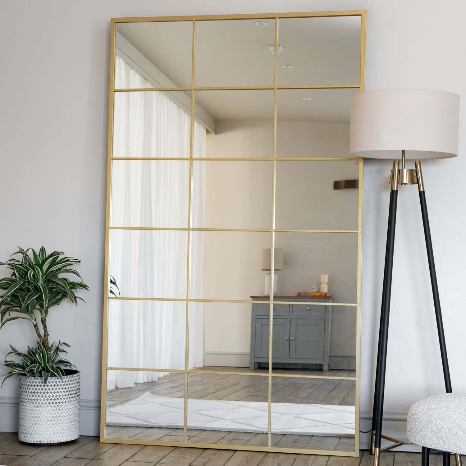 Kyō - Full Length Gold Metal Rectangle Lattice Window Mirror - 200cm x 120cm-0