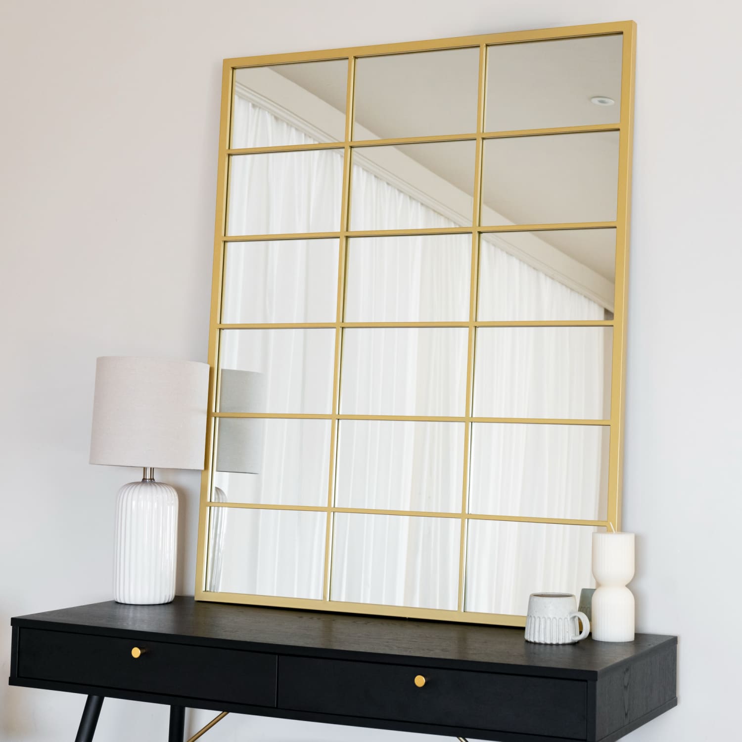 Kyō - Gold Metal Rectangle Lattice Grid Mirror - 120cm x 95cm-0