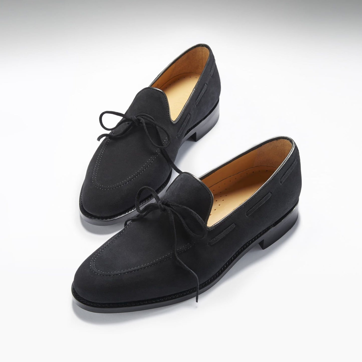 Black Suede Laced Loafers, Welted Leather Sole-1