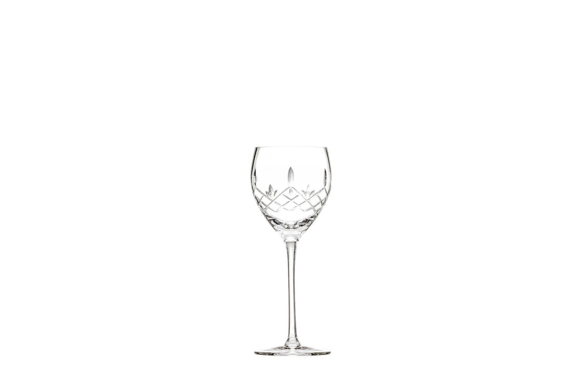 Stemmed cocktail glass in clear crystal, cut with vertical facets around the lower bowl.