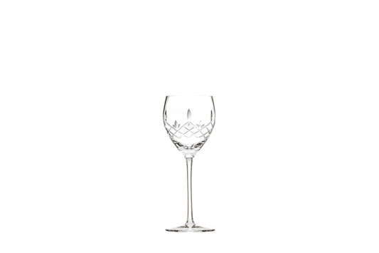 Stemmed cocktail glass in clear crystal, cut with vertical facets around the lower bowl.