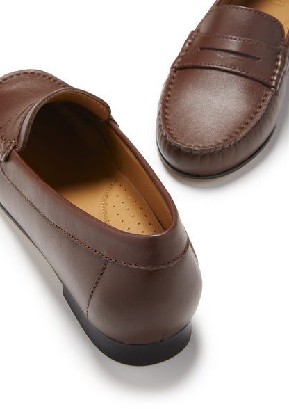 Women's Penny Loafers Leather Sole, brown leather-4
