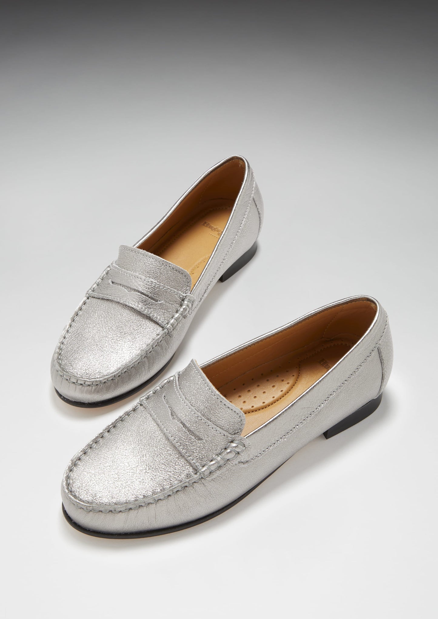 Women's Penny Loafers Leather Sole, titanium metallic leather-1