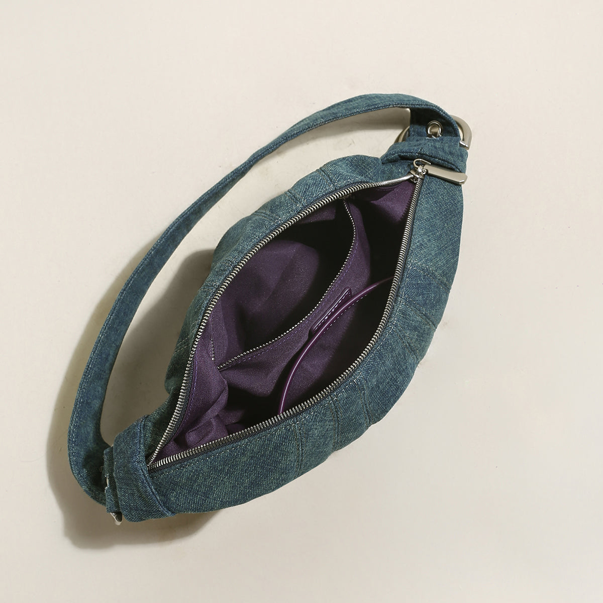 Luna Denim Crescent Shoulder Bag – Sculptural Y2K Hobo Bag with Adjustable Grommet Strap-2