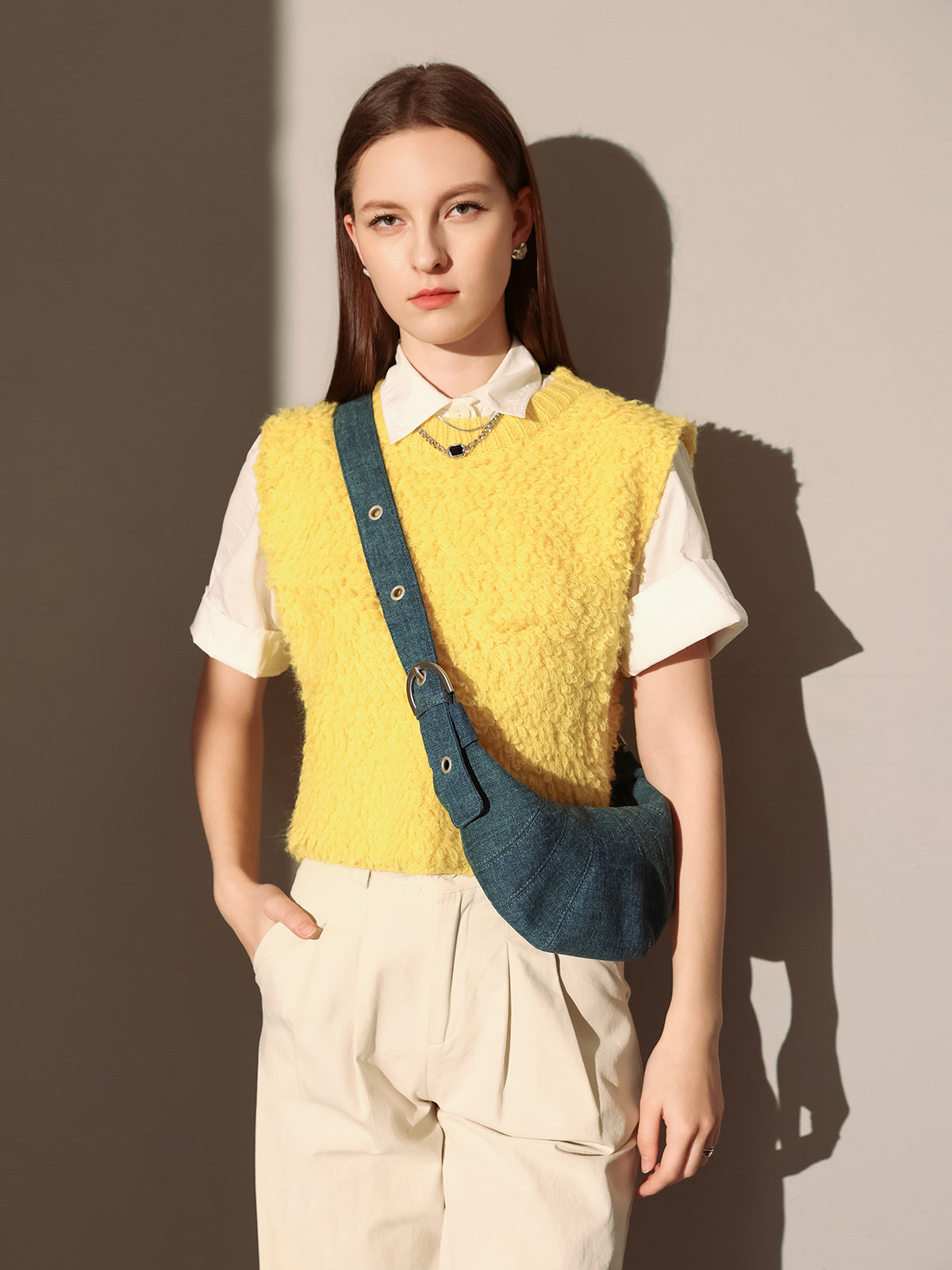Luna Denim Crescent Shoulder Bag – Sculptural Y2K Hobo Bag with Adjustable Grommet Strap-4