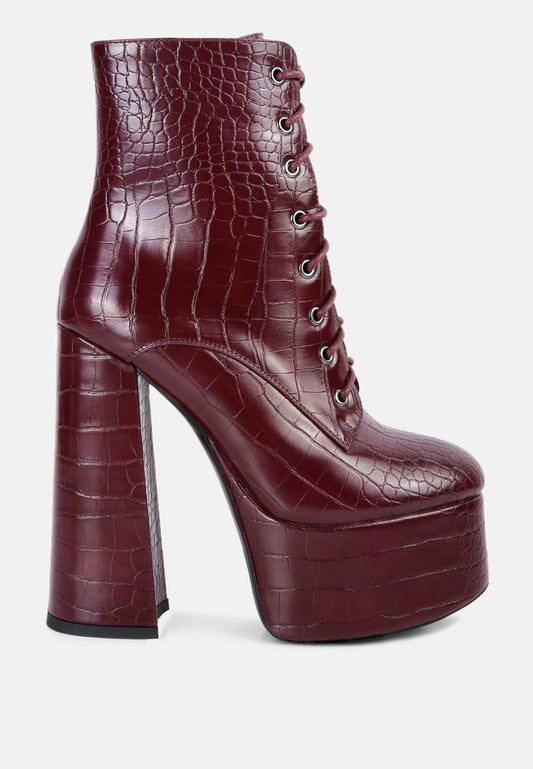 Magdalene Croc High Heel Patform Boots-0