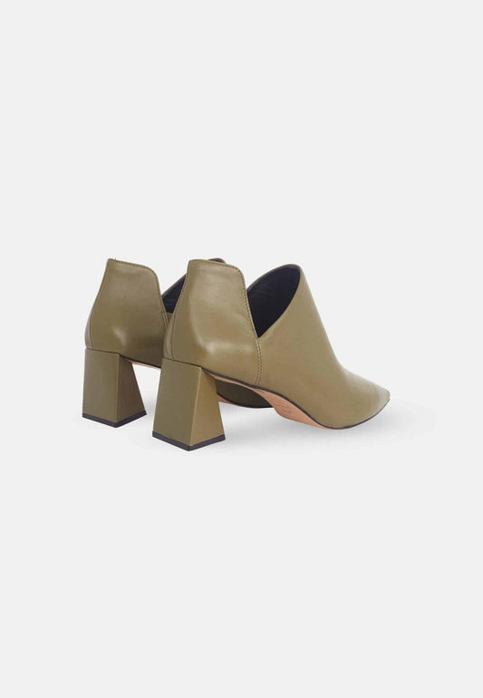 Green Sheepskin Leather Ankle Boots Maranta – Women’s Pointed-Toe Block Heel Boots
