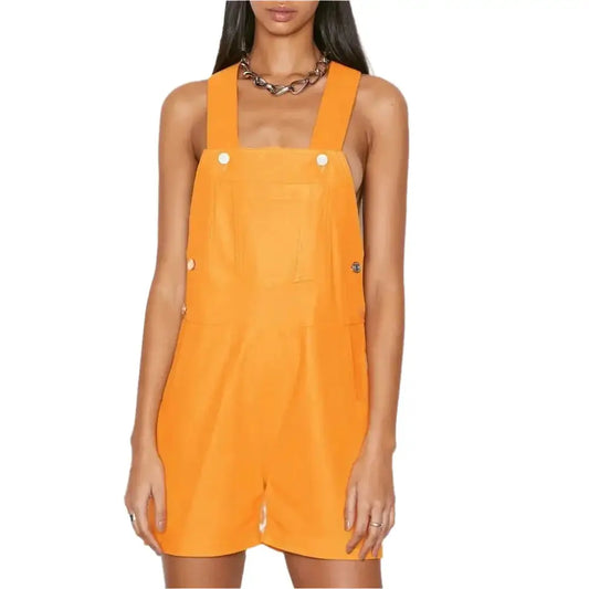 Women's Mango Yellow Leather Overalls-0