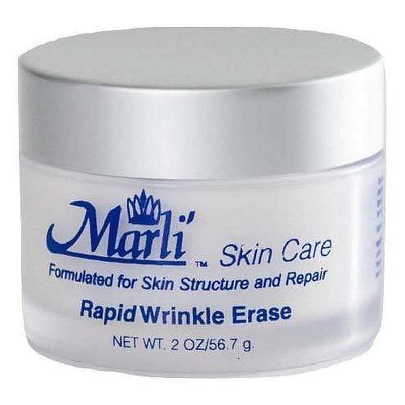 Frosted jar of Marli Skin Care face cream with a silver lid, labeled 2 oz or 56.7 g