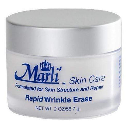 Frosted jar of Marli Skin Care face cream with a silver lid, labeled 2 oz or 56.7 g