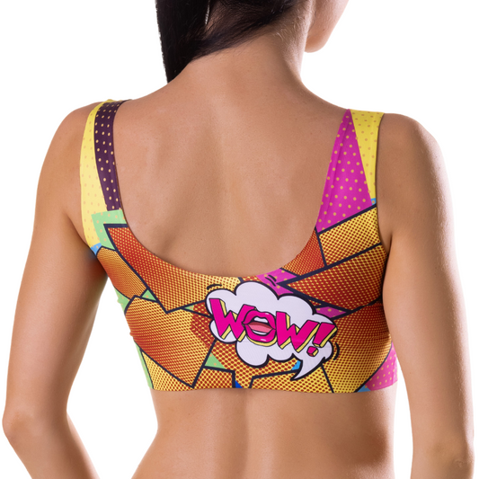 Back view. Comics Hot crop top by Mememe, a bold comic-style print across the seat
