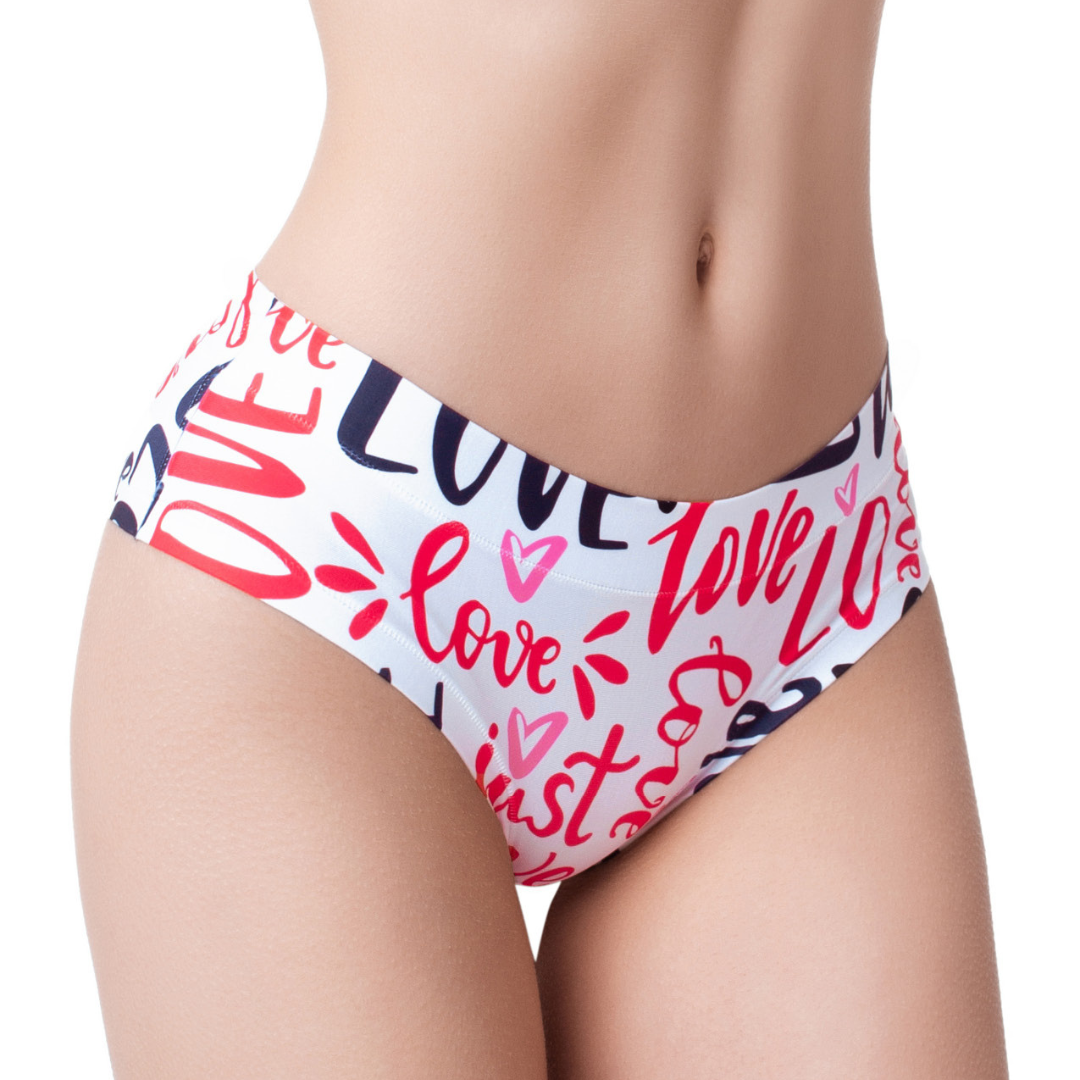 Front view. Love Message panty by Mememe, a word print