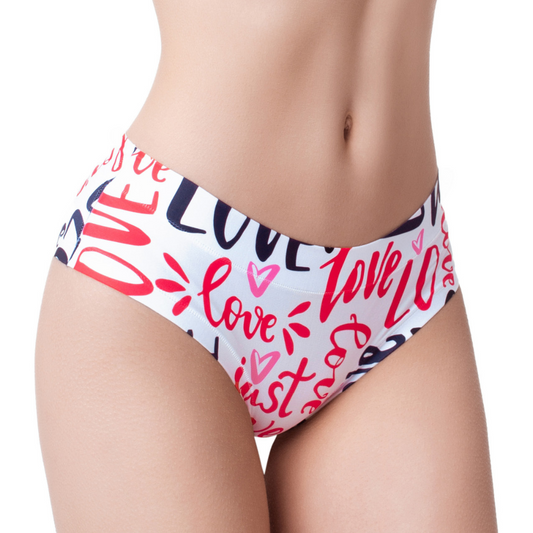Front view. Love Message panty by Mememe, a word print