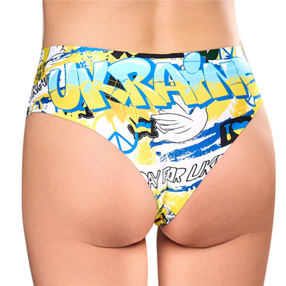 Seen from behind: UA Art panty, a painted folk motif over the rear panel