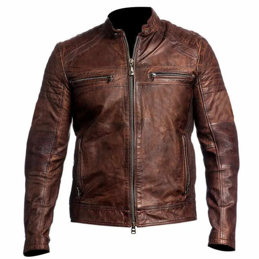 Waxed Leather Motorcycle Jacket-0
