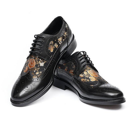 Men’s Artistic Brogue Lace Up Shoes with Embroidered Accents-1