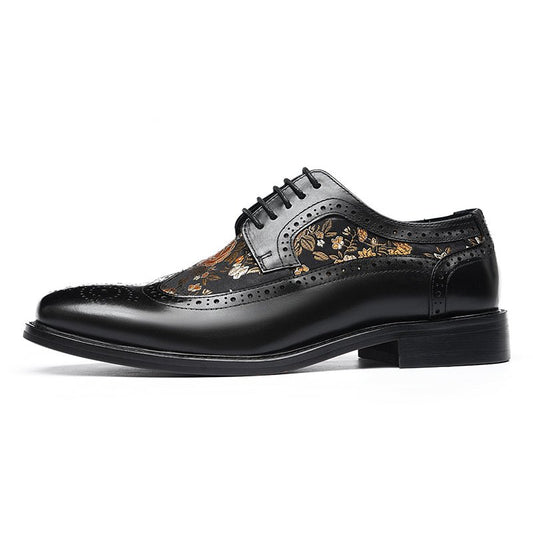 Men’s Artistic Brogue Lace Up Shoes with Embroidered Accents-0