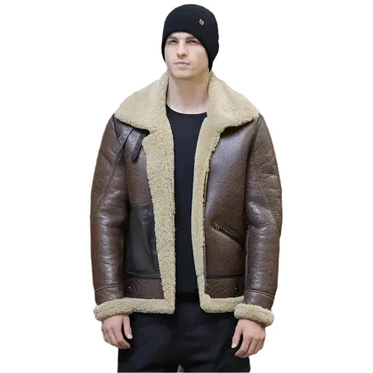 Men’s B3 Flight Aviator Shearling Sheepskin Leather Jacket-0