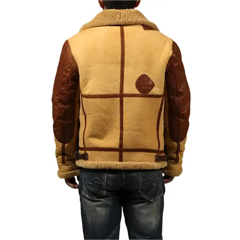 Men’s B3 Shearling Fur Casual Leather Bomber Retro Jacket Coat-2