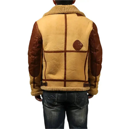 Men’s B3 Shearling Fur Casual Leather Bomber Retro Jacket Coat-2