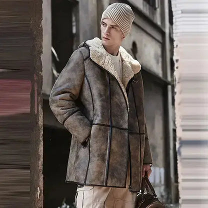 New Long Sheepskin Aviator Jacket-0