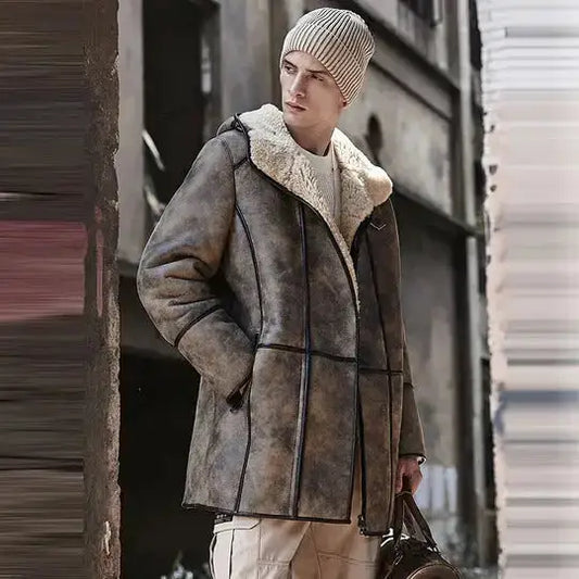 New Long Sheepskin Aviator Jacket-0