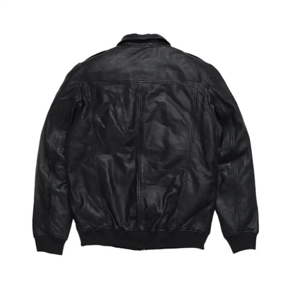 Mens Black Aviator Sheepskin Leather Bomber Jacket-2