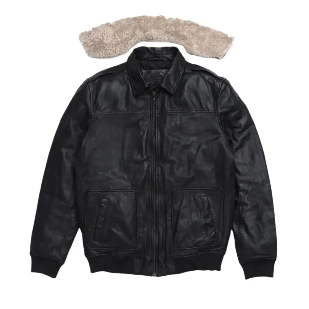 Mens Black Aviator Sheepskin Leather Bomber Jacket-3