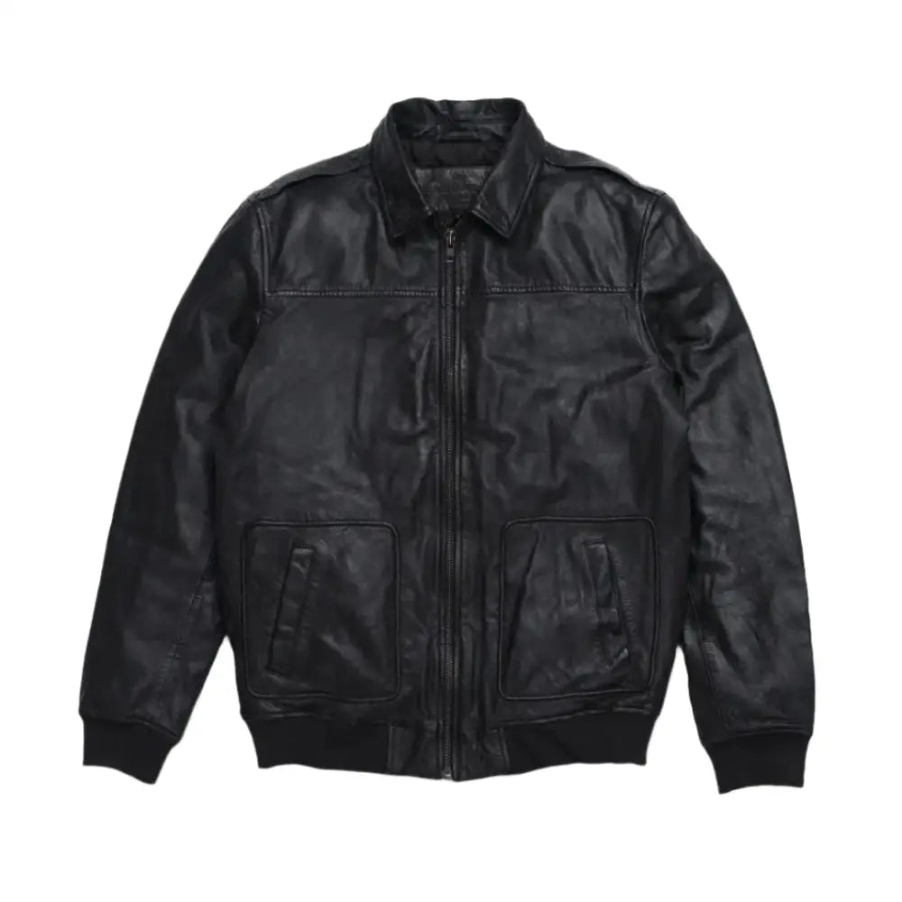 Mens Black Aviator Sheepskin Leather Bomber Jacket-4