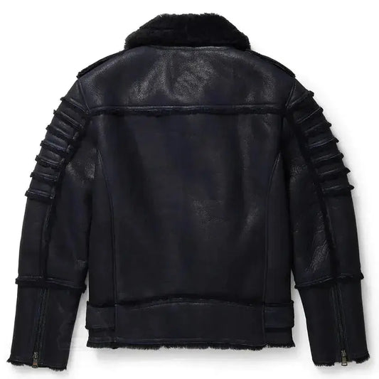 Men’s Black Aviator Sheepskin Moto Shearling Leather Jacket-1
