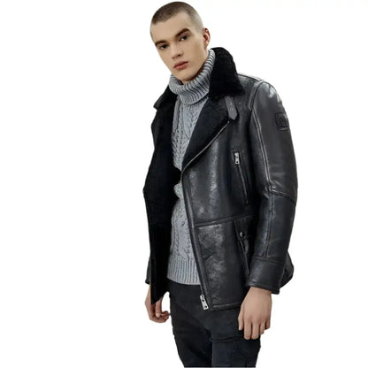 Men’s Black B3 Shearling Bomber Jacket-2