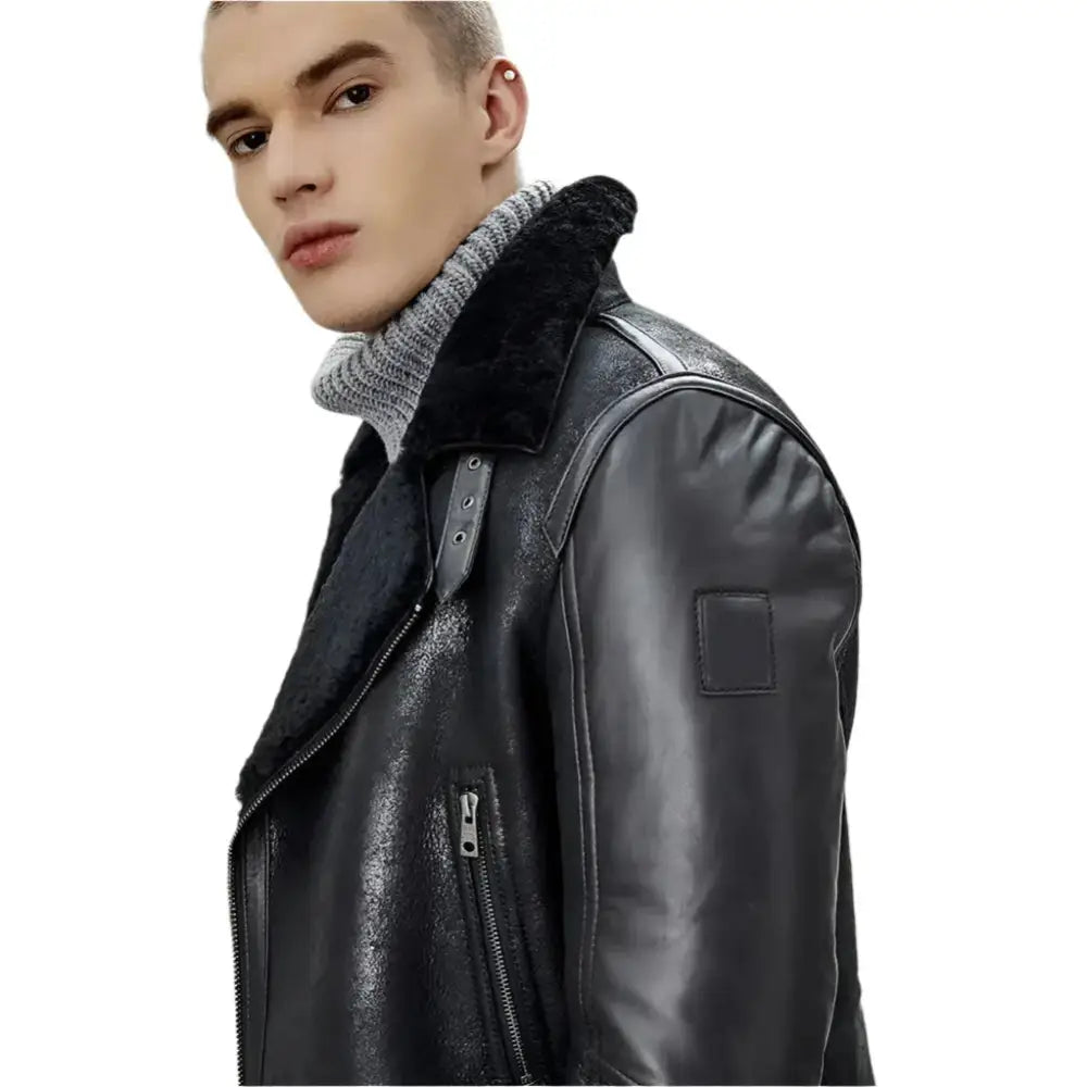 Men’s Black B3 Shearling Bomber Jacket-3