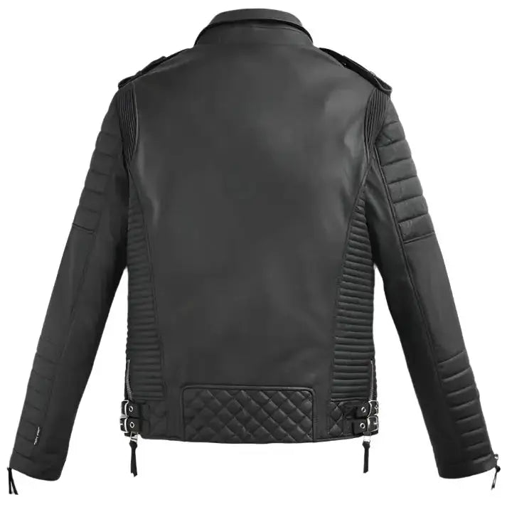 Mens Black Biker Leather Jacket-1