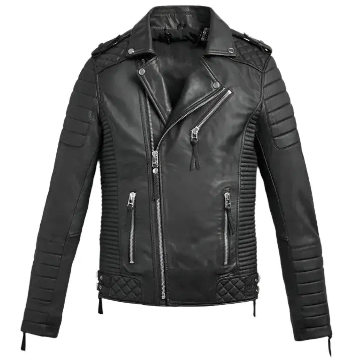 Mens Black Biker Leather Jacket-0