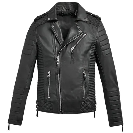 Mens Black Biker Leather Jacket-0
