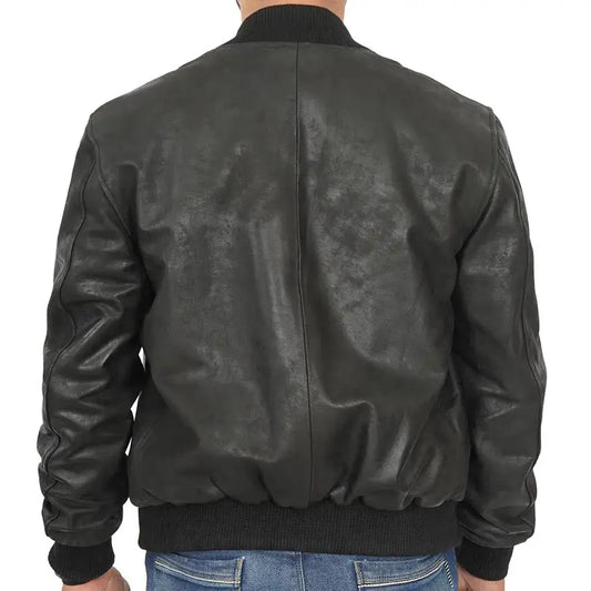 Mens Black Leather Bomber Jacket-1