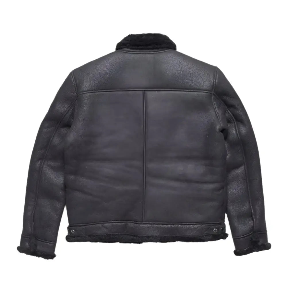 Mens Black Shearling Bomber Jacket-1