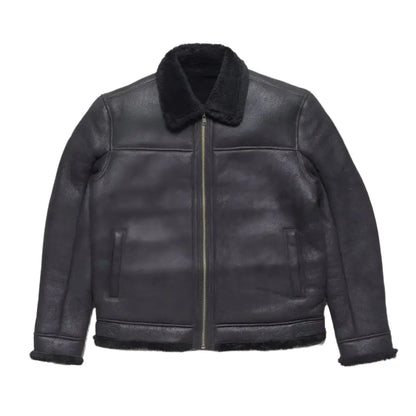 Mens Black Shearling Bomber Jacket-0
