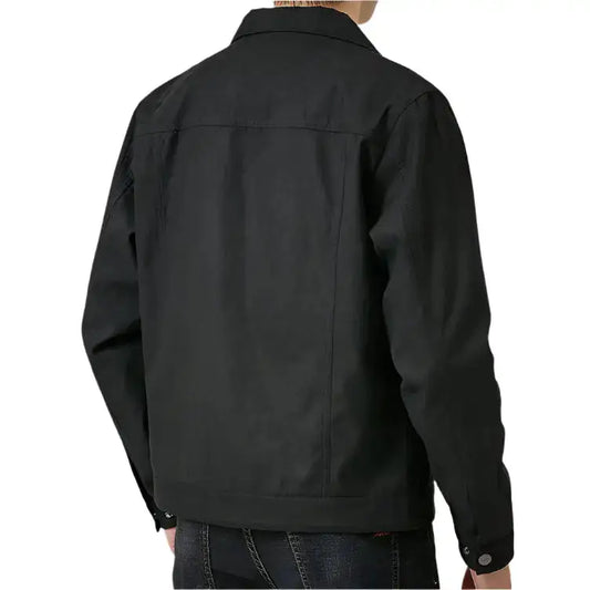 Mens Black Suede Leather Lapel Jacket-1