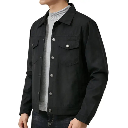 Mens Black Suede Leather Lapel Jacket-0