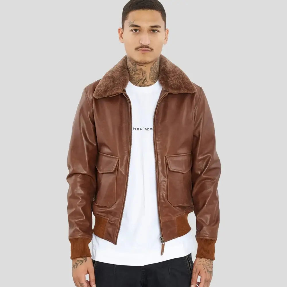 Men’s Brown Premium Buffalo Leather Motorcycle Jacket-0