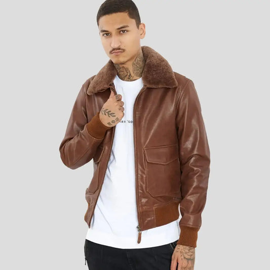 Men’s Brown Premium Buffalo Leather Motorcycle Jacket-1