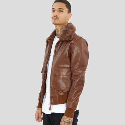 Men’s Brown Premium Buffalo Leather Motorcycle Jacket-2