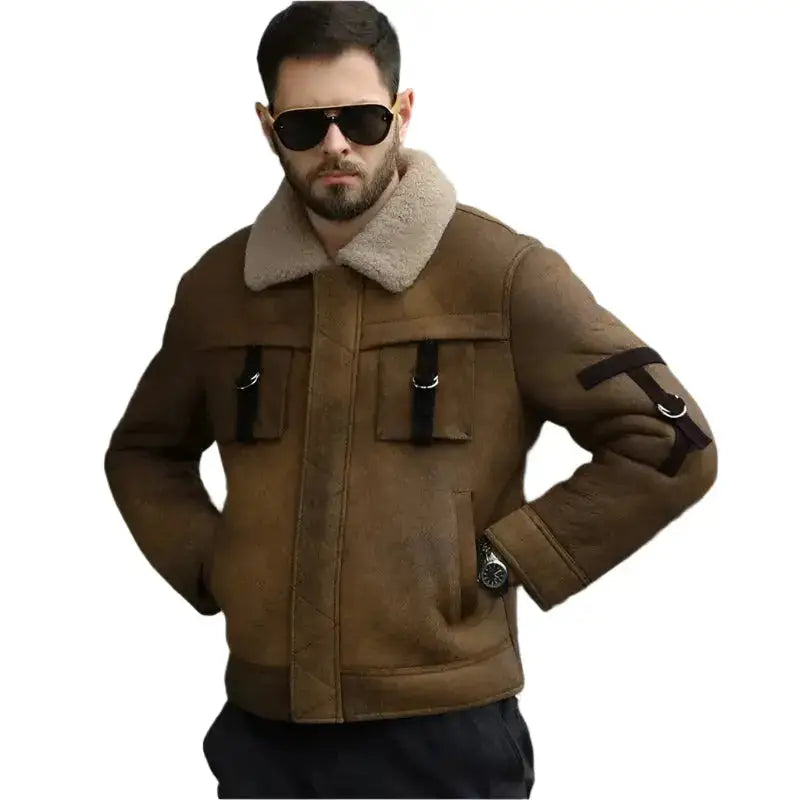 Men’s Brown Shearling B3 Bomber Jacket-0