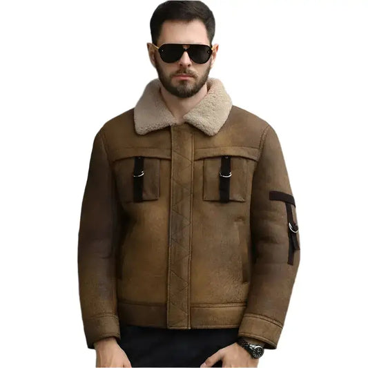 Men’s Brown Shearling B3 Bomber Jacket-1