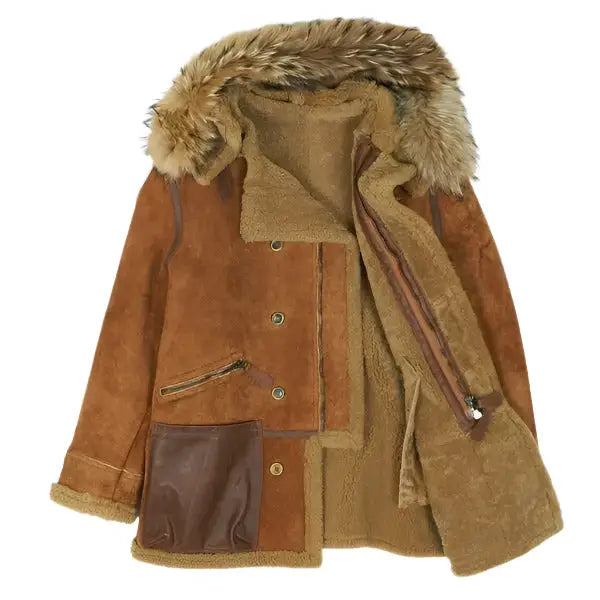 Mens Brown Shearling Parka Jacket-1